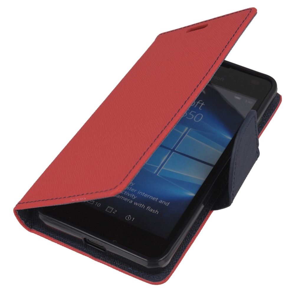 Pokrowiec etui z klapk na magnes Fancy Case czerwono-granatowe Microsoft Lumia 550