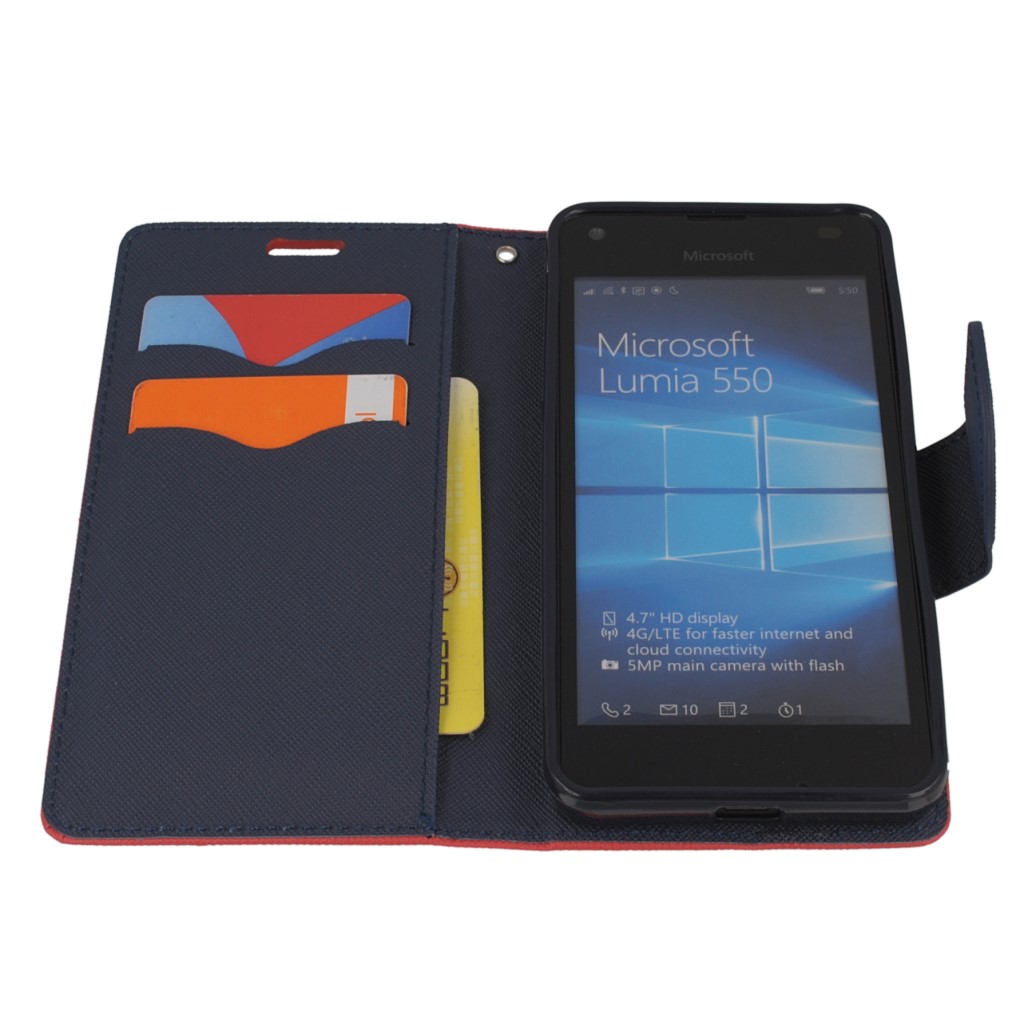 Pokrowiec etui z klapk na magnes Fancy Case czerwono-granatowe Microsoft Lumia 550 / 10