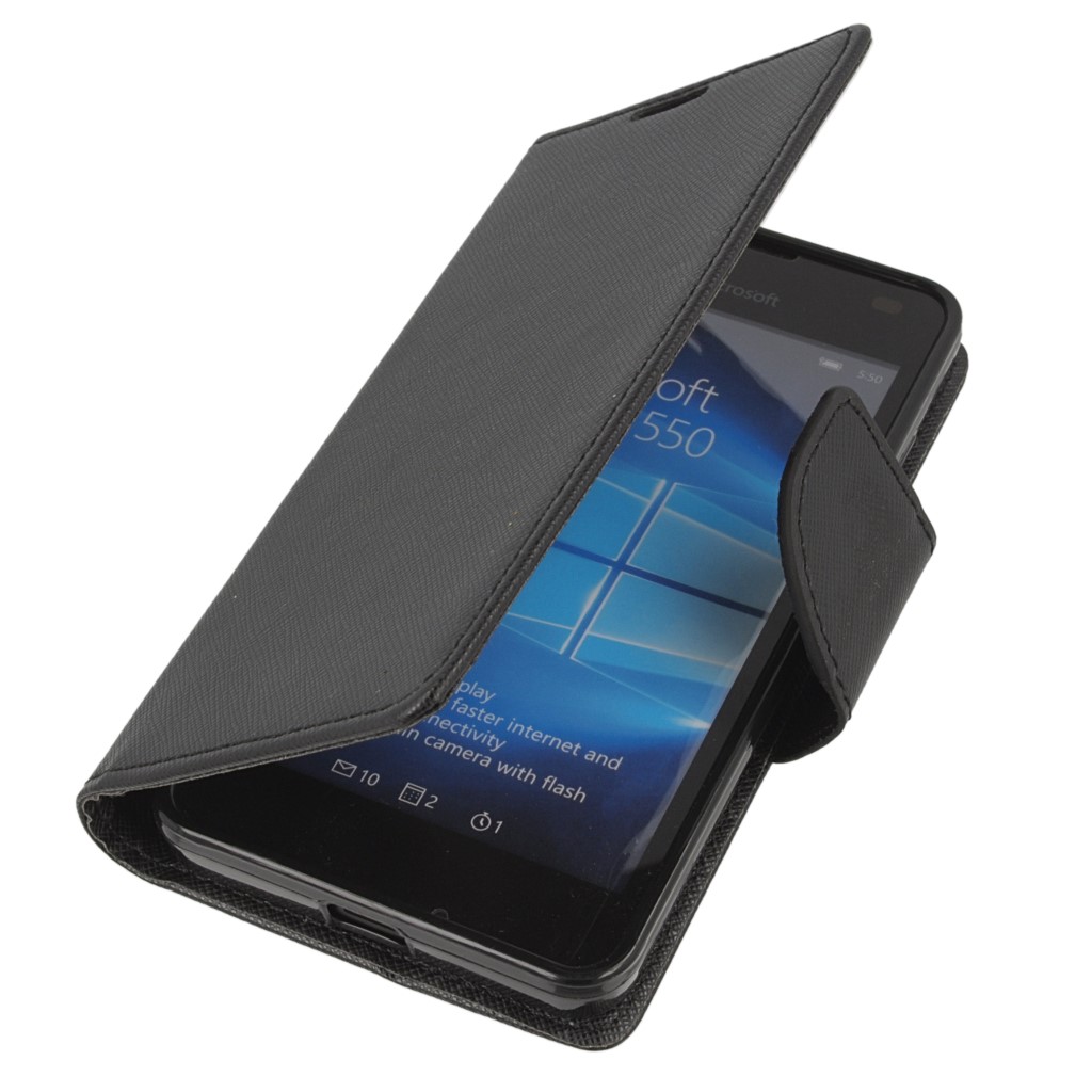 Pokrowiec etui z klapk na magnes Fancy Case czarne Microsoft Lumia 550