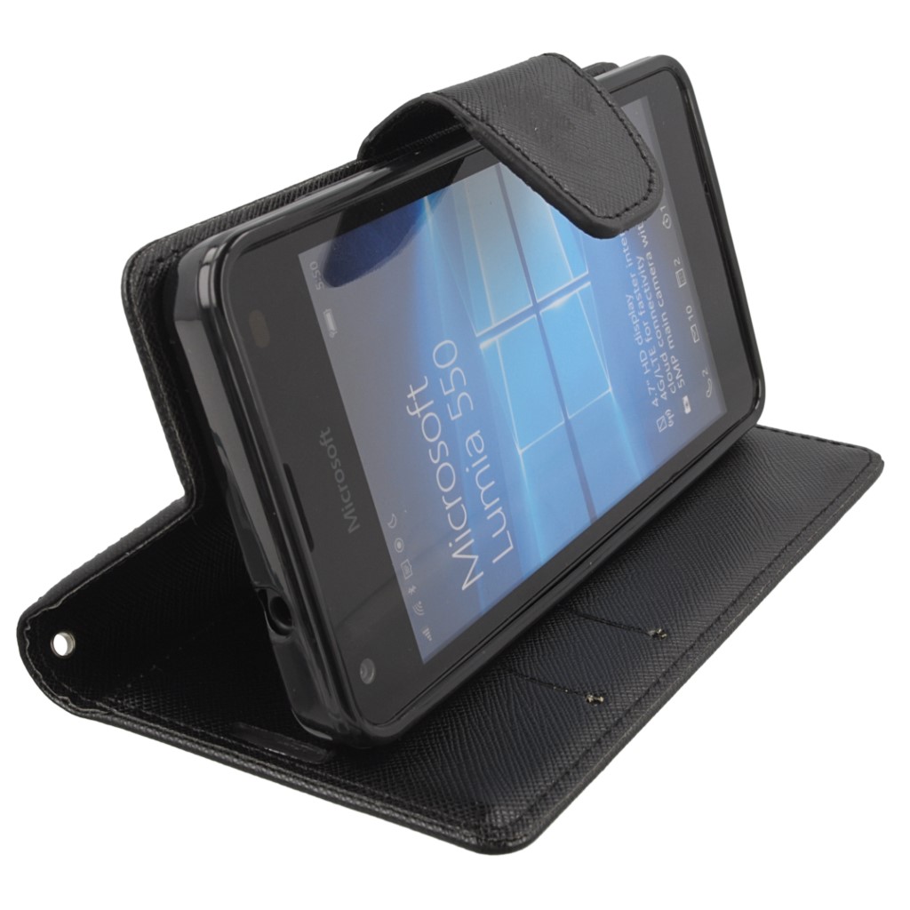 Pokrowiec etui z klapk na magnes Fancy Case czarne Microsoft Lumia 550 / 9