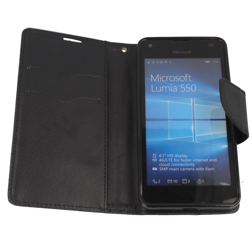Pokrowiec etui z klapk na magnes Fancy Case czarne Microsoft Lumia 550 / 10