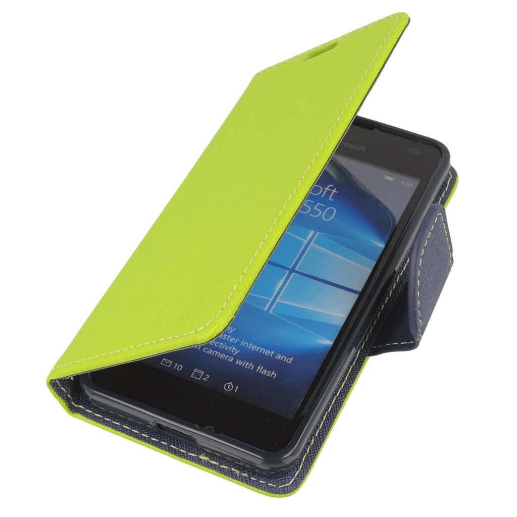 Pokrowiec etui z klapk na magnes Fancy Case limonkowo-granatowe Microsoft Lumia 550