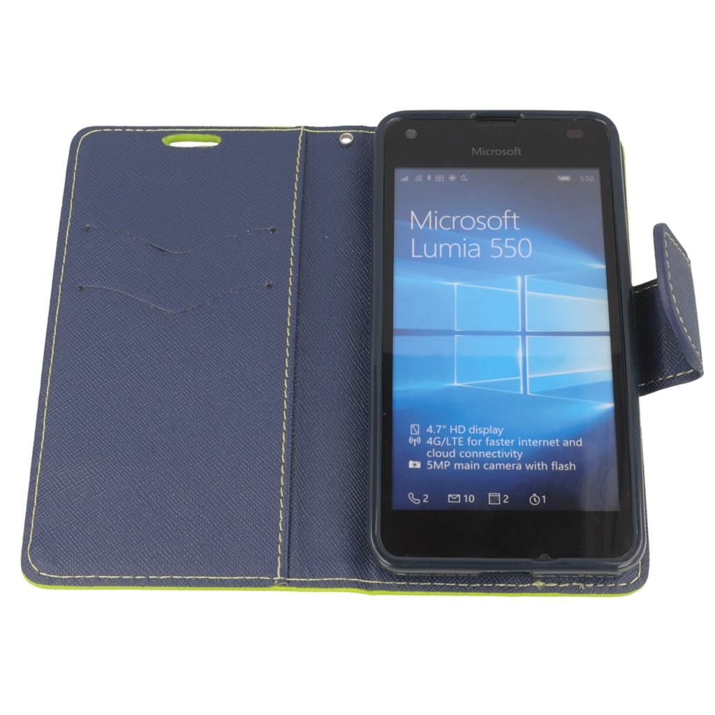Pokrowiec etui z klapk na magnes Fancy Case limonkowo-granatowe Microsoft Lumia 550 / 10