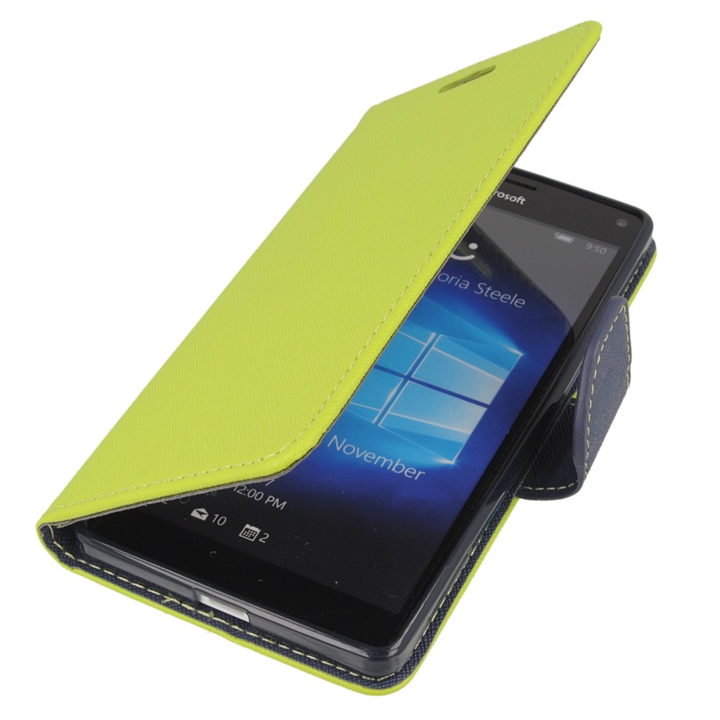 Pokrowiec etui z klapk na magnes Fancy Case limonkowo-granatowe Microsoft Lumia 950 XL