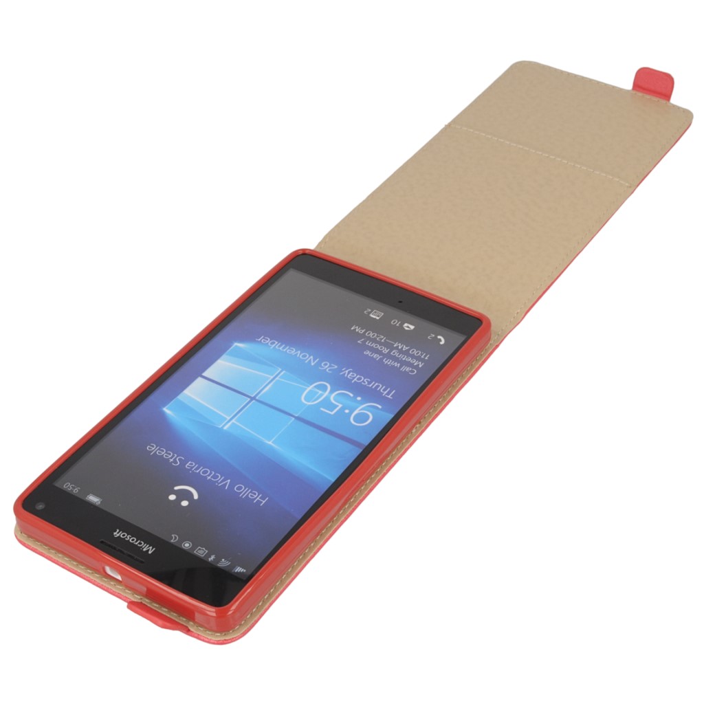 Pokrowiec z klapk na magnes Prestige Slim Flexi czerwony Microsoft Lumia 950 XL / 9