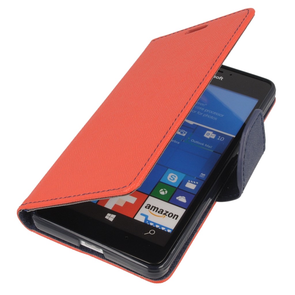 Pokrowiec etui z klapk na magnes Fancy Case czerwono-granatowe Microsoft Lumia 950