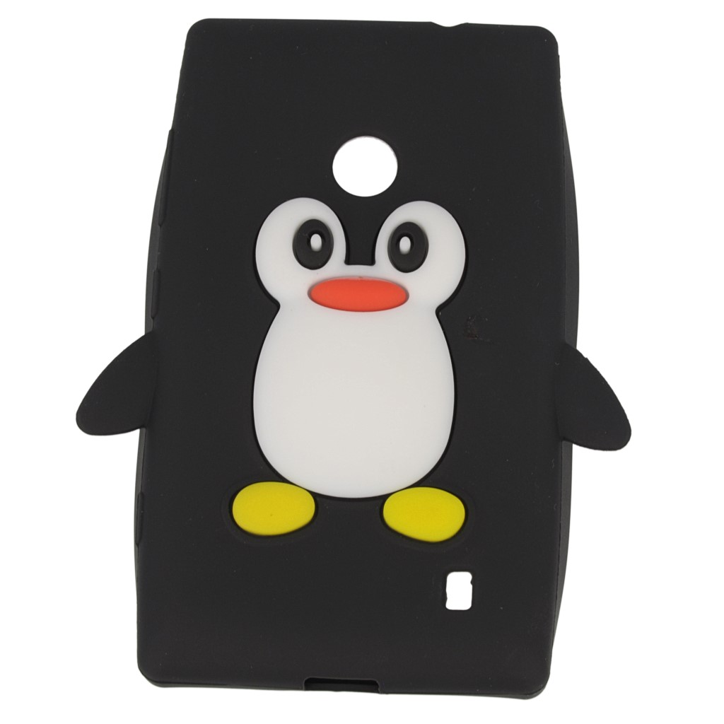 Pokrowiec etui silikonowe 3D Pingwin czarne NOKIA Lumia 520 / 2