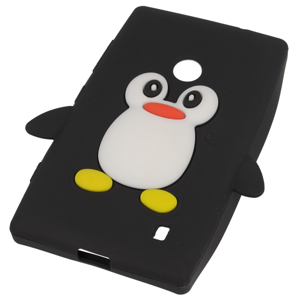 Pokrowiec etui silikonowe 3D Pingwin czarne NOKIA Lumia 520