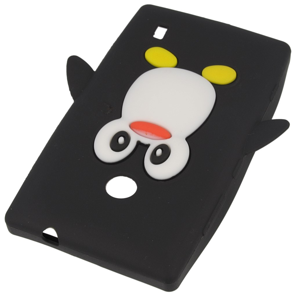 Pokrowiec etui silikonowe 3D Pingwin czarne NOKIA Lumia 520 / 3