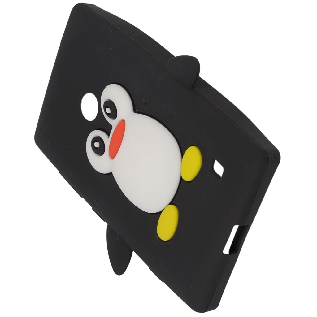 Pokrowiec etui silikonowe 3D Pingwin czarne NOKIA Lumia 520 / 8