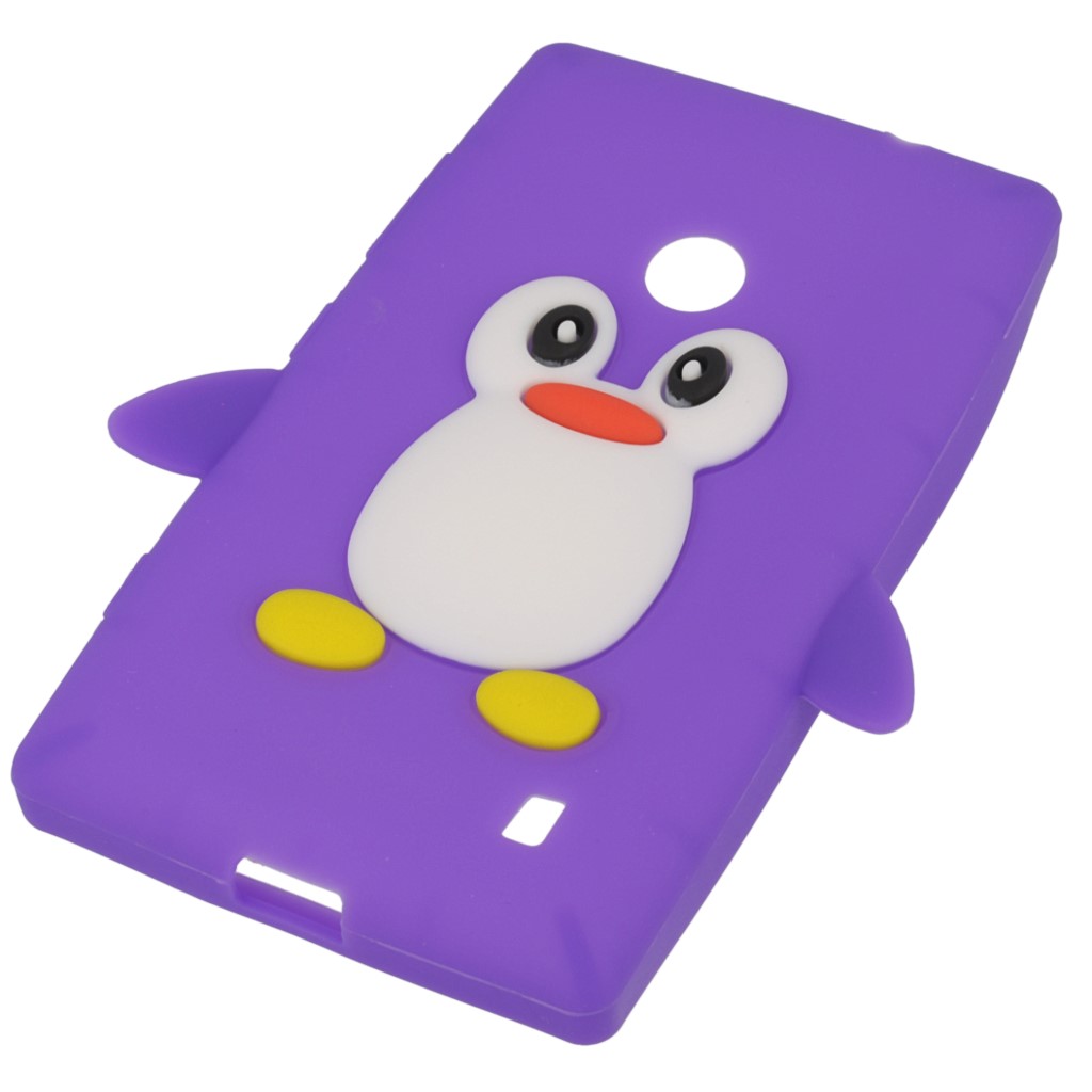 Pokrowiec etui silikonowe 3D Pingwin fioletowe NOKIA Lumia 520