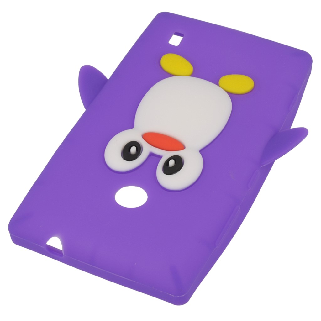 Pokrowiec etui silikonowe 3D Pingwin fioletowe NOKIA Lumia 520 / 2