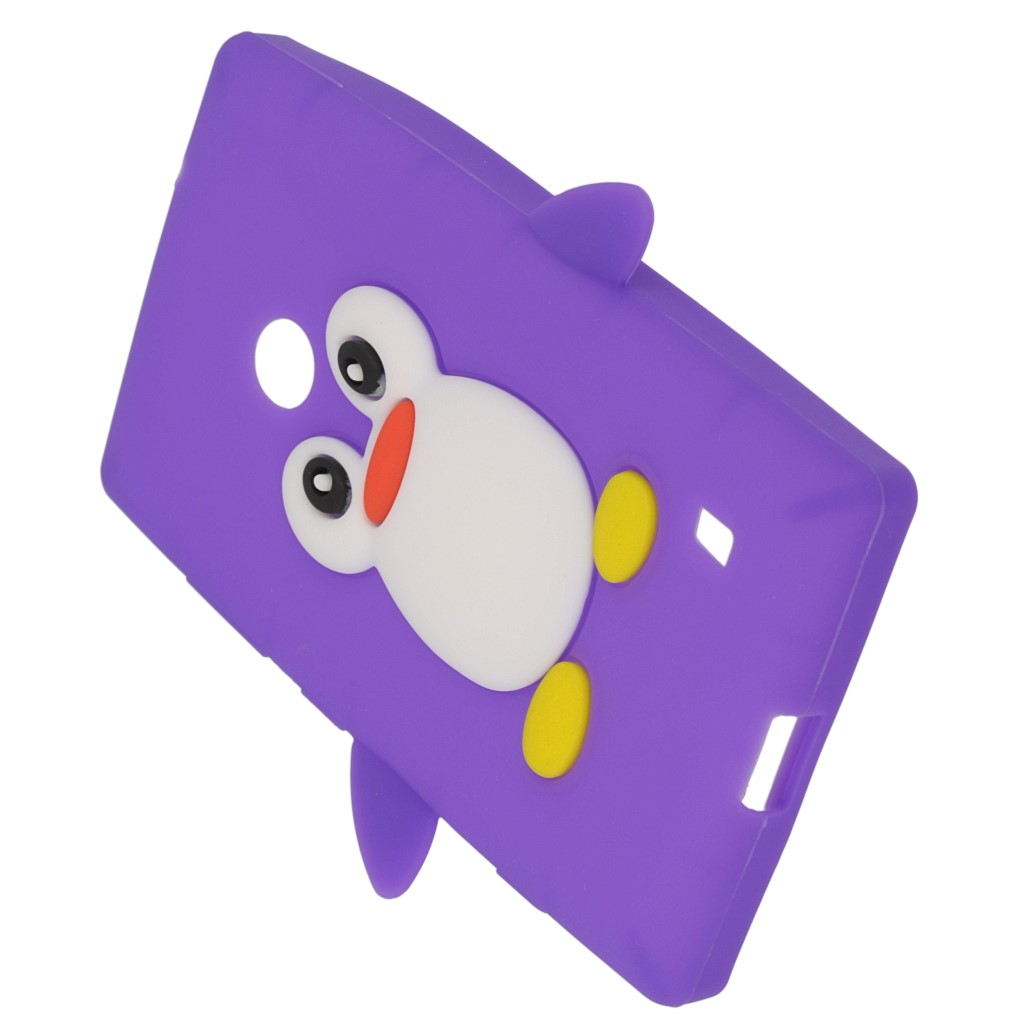 Pokrowiec etui silikonowe 3D Pingwin fioletowe NOKIA Lumia 520 / 7