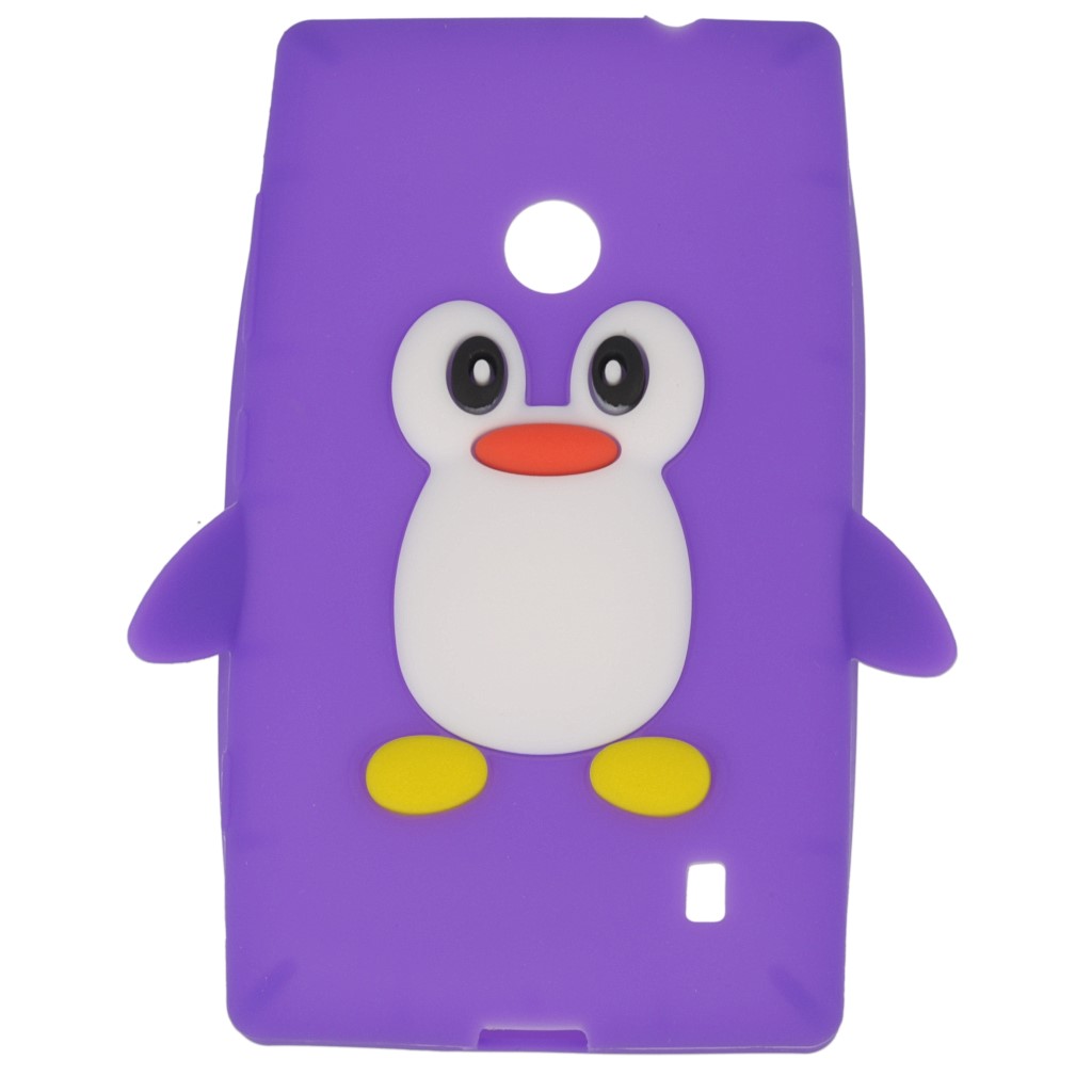 Pokrowiec etui silikonowe 3D Pingwin fioletowe NOKIA Lumia 520 / 9