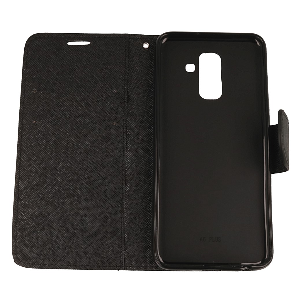 Pokrowiec etui z klapk� na magnes Fancy Case czarne SAMSUNG Galaxy A6+ 2018 / 2
