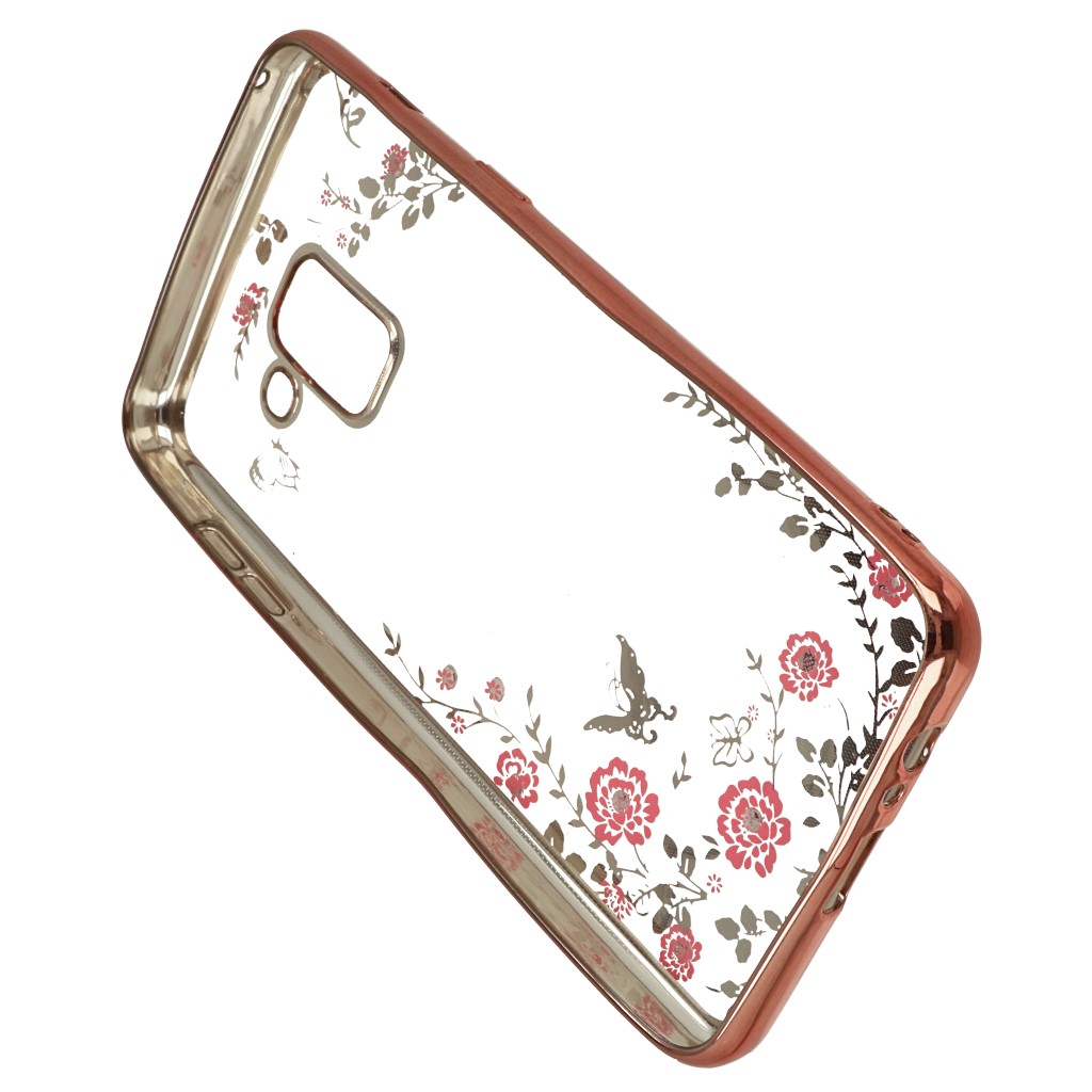 Pokrowiec etui silikonowe z krysztakami Diamond Kwiaty rowe SAMSUNG Galaxy A8+ 2018 / 3