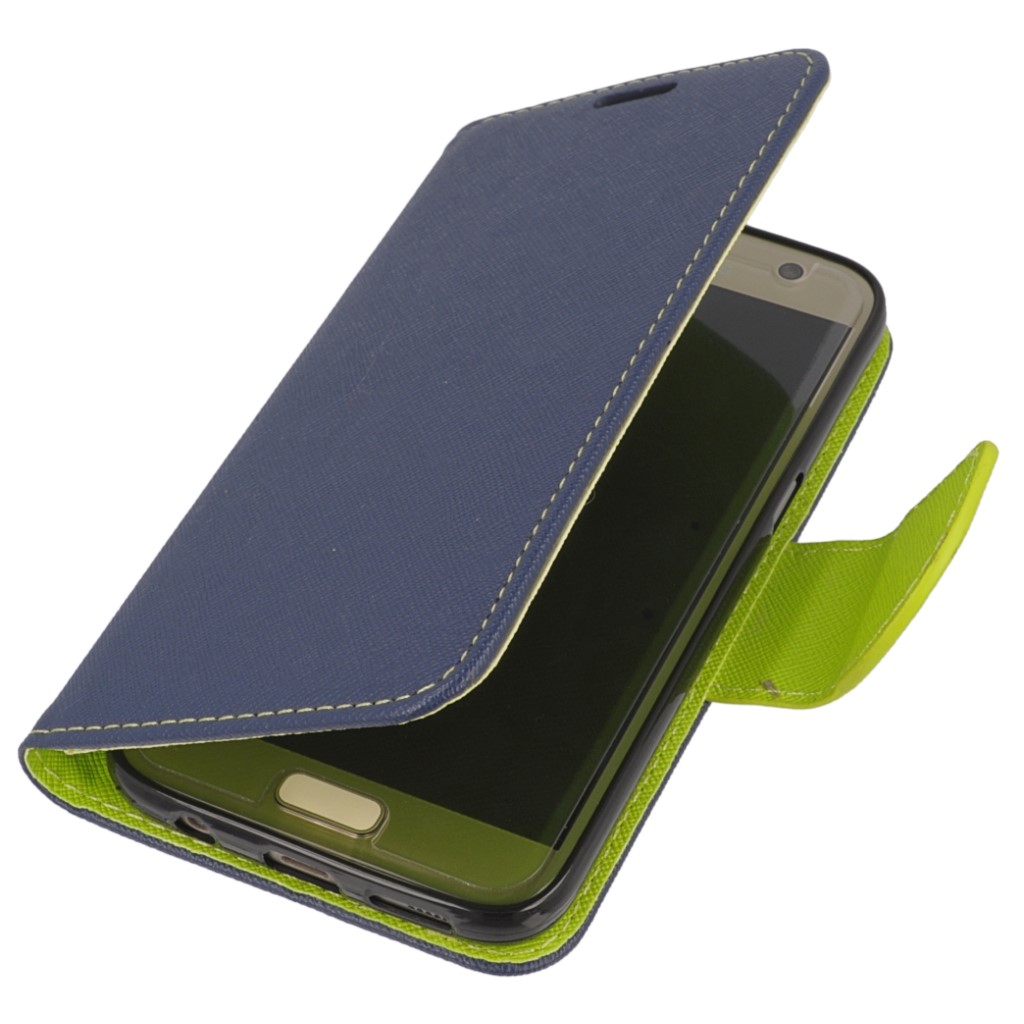 Pokrowiec etui z klapk na magnes Fancy Case granatowo-limonkowe SAMSUNG Galaxy S7