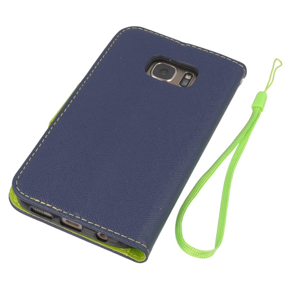 Pokrowiec etui z klapk na magnes Fancy Case granatowo-limonkowe SAMSUNG Galaxy S7 / 4