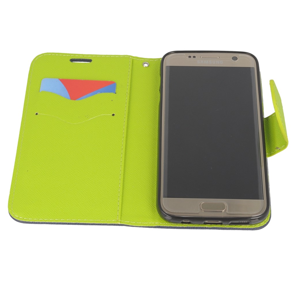 Pokrowiec etui z klapk na magnes Fancy Case granatowo-limonkowe SAMSUNG Galaxy S7 / 10