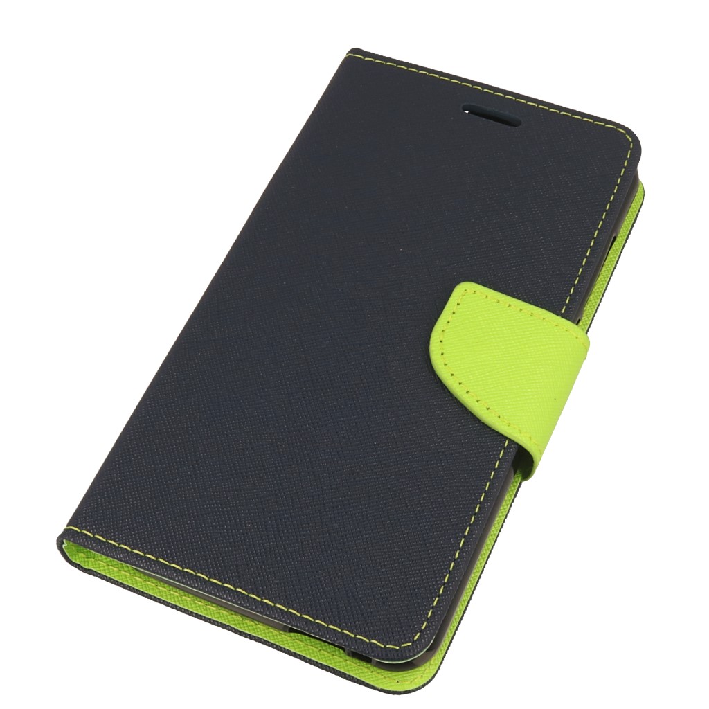 Pokrowiec etui z klapką na magnes Fancy Case granatowo-limonkowe Wiko View / 2 Pokrowiec etui z klapką na magnes Fancy Case granatowo-limonkowe Wiko View / 2