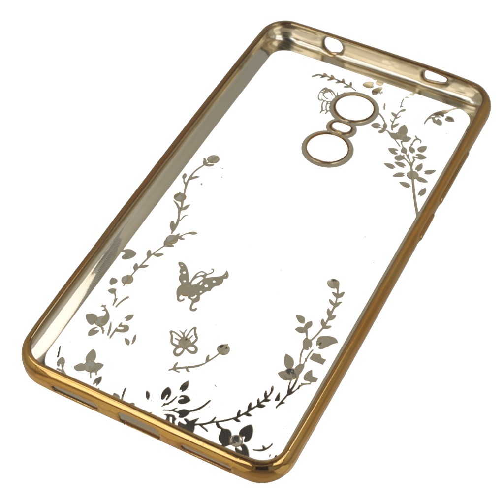 Pokrowiec etui silikonowe Diamond Kwiaty zote Xiaomi Redmi Note 4X / 3