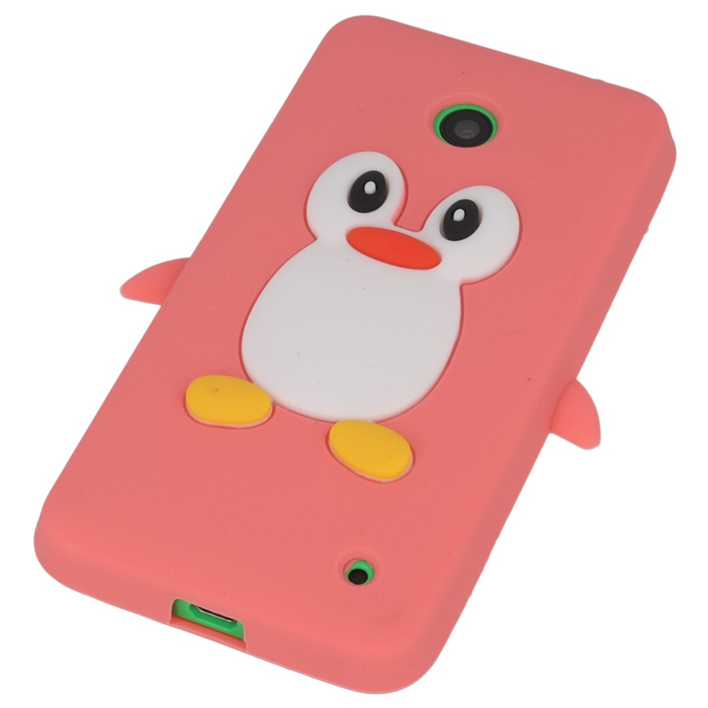 Pokrowiec etui silikonowe 3D Pingwin malinowe NOKIA Lumia 635