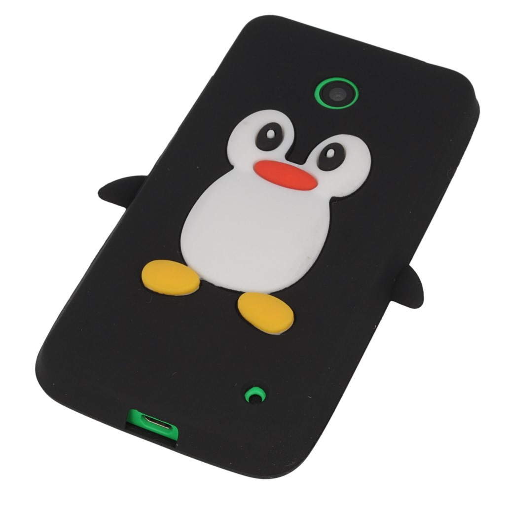 Pokrowiec etui silikonowe 3D Pingwin czarne NOKIA Lumia 630