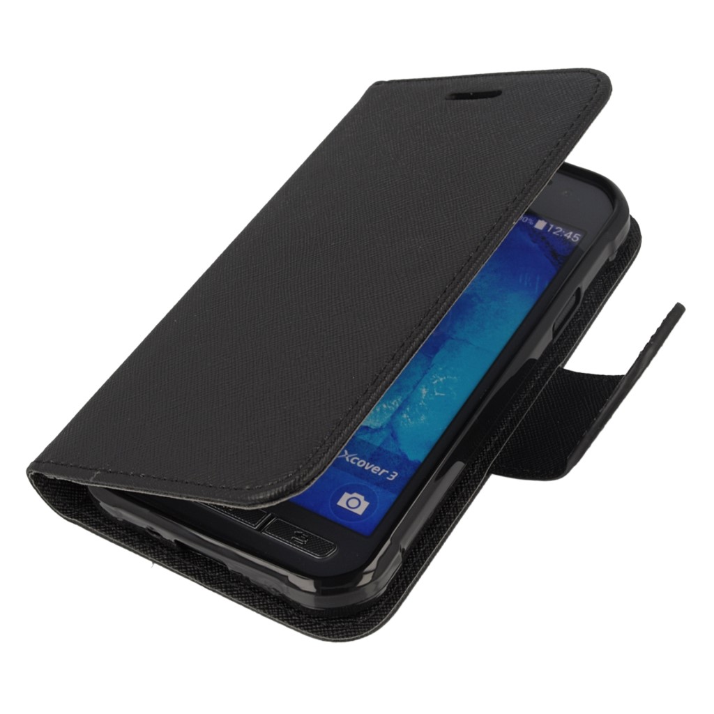 Pokrowiec etui z klapk na magnes Fancy Case czarne SAMSUNG Galaxy Xcover 3