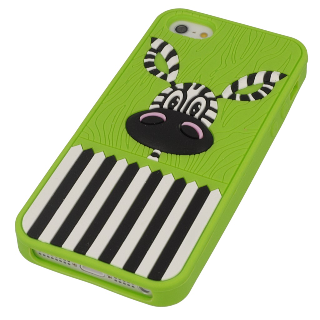 Pokrowiec etui silikonowe 3D Zebra 2 zielona APPLE iPhone 5