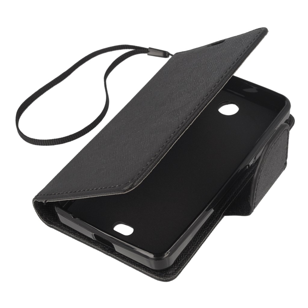 Pokrowiec etui z klapk na magnes Fancy Case czarne Microsoft Lumia 430 Dual SIM / 6