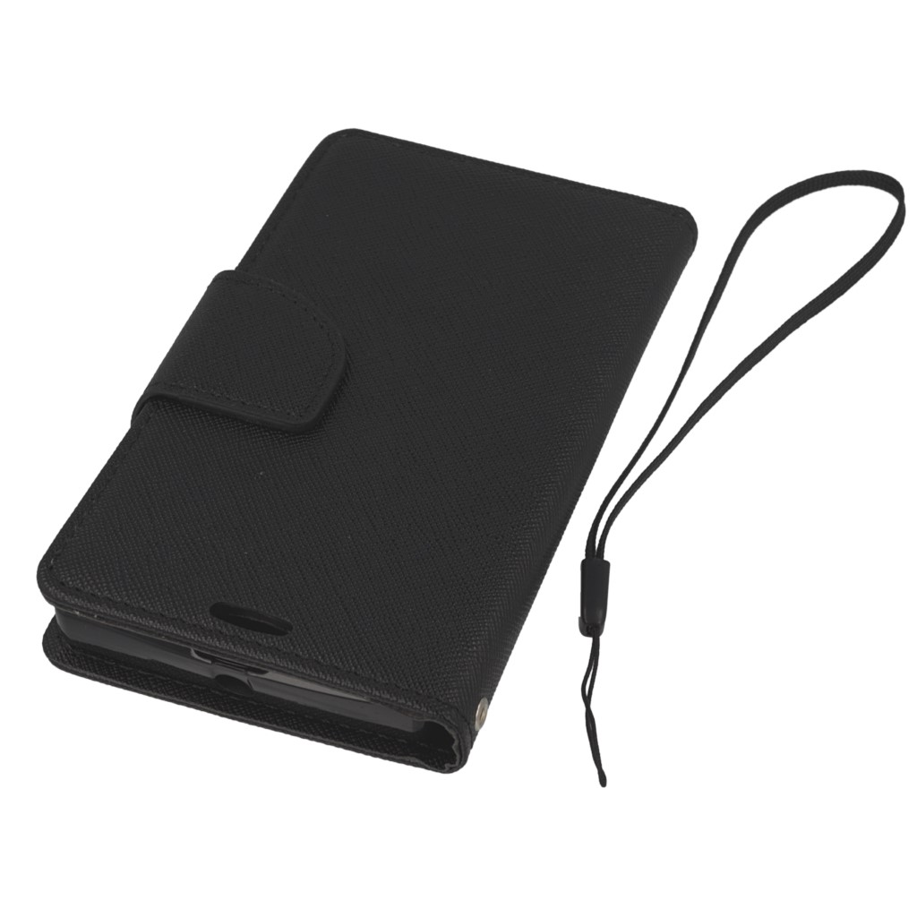 Pokrowiec etui z klapk na magnes Fancy Case czarne Microsoft Lumia 435 Dual SIM / 8