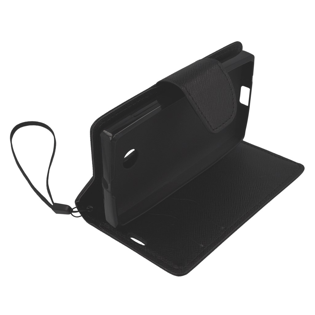 Pokrowiec etui z klapk na magnes Fancy Case czarne Microsoft Lumia 435 Dual SIM / 6