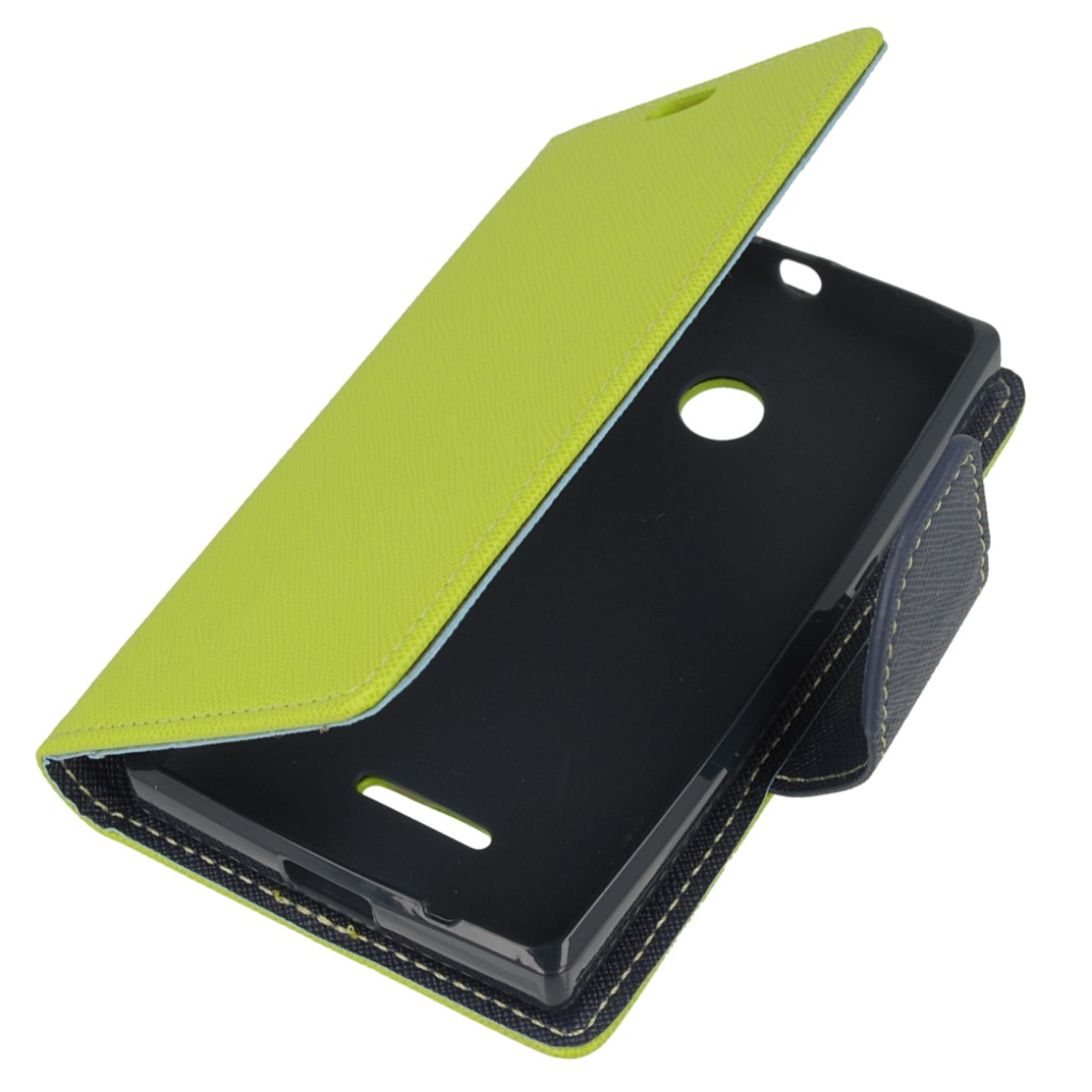 Pokrowiec etui z klapk na magnes Fancy Case limonkowo-granatowe Microsoft Lumia 435 Dual SIM