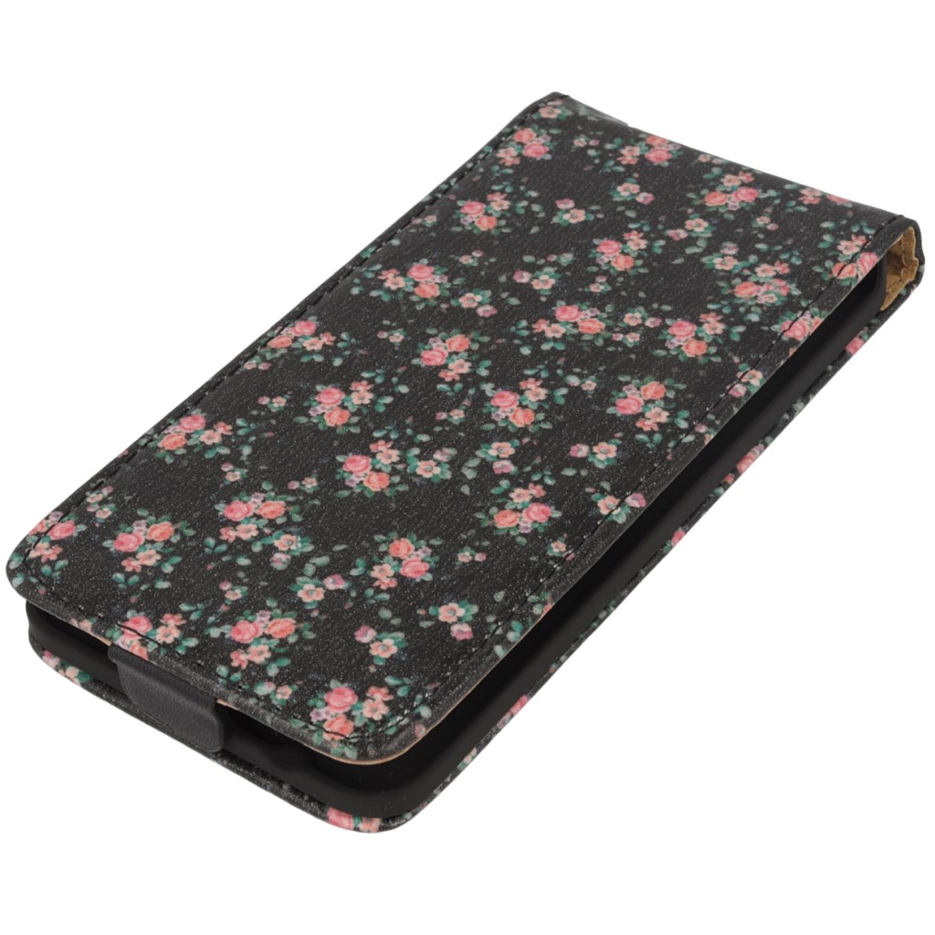 Pokrowiec z klapk na magnes Prestige slim Flowers czarny Microsoft Lumia 640 Dual SIM / 2