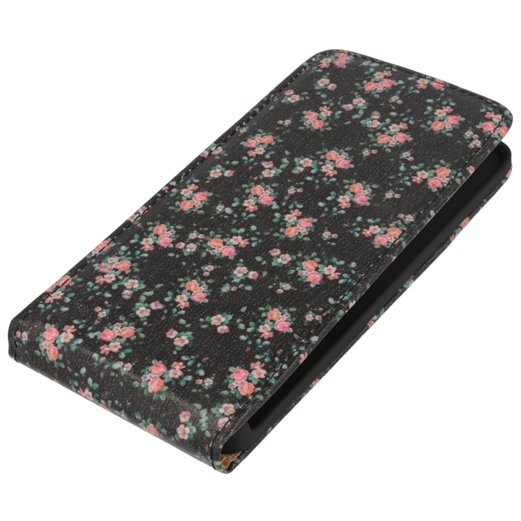 Pokrowiec z klapk na magnes Prestige slim Flowers czarny Microsoft Lumia 640 Dual SIM / 3
