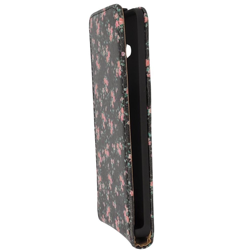 Pokrowiec z klapk na magnes Prestige slim Flowers czarny Microsoft Lumia 640 Dual SIM / 6