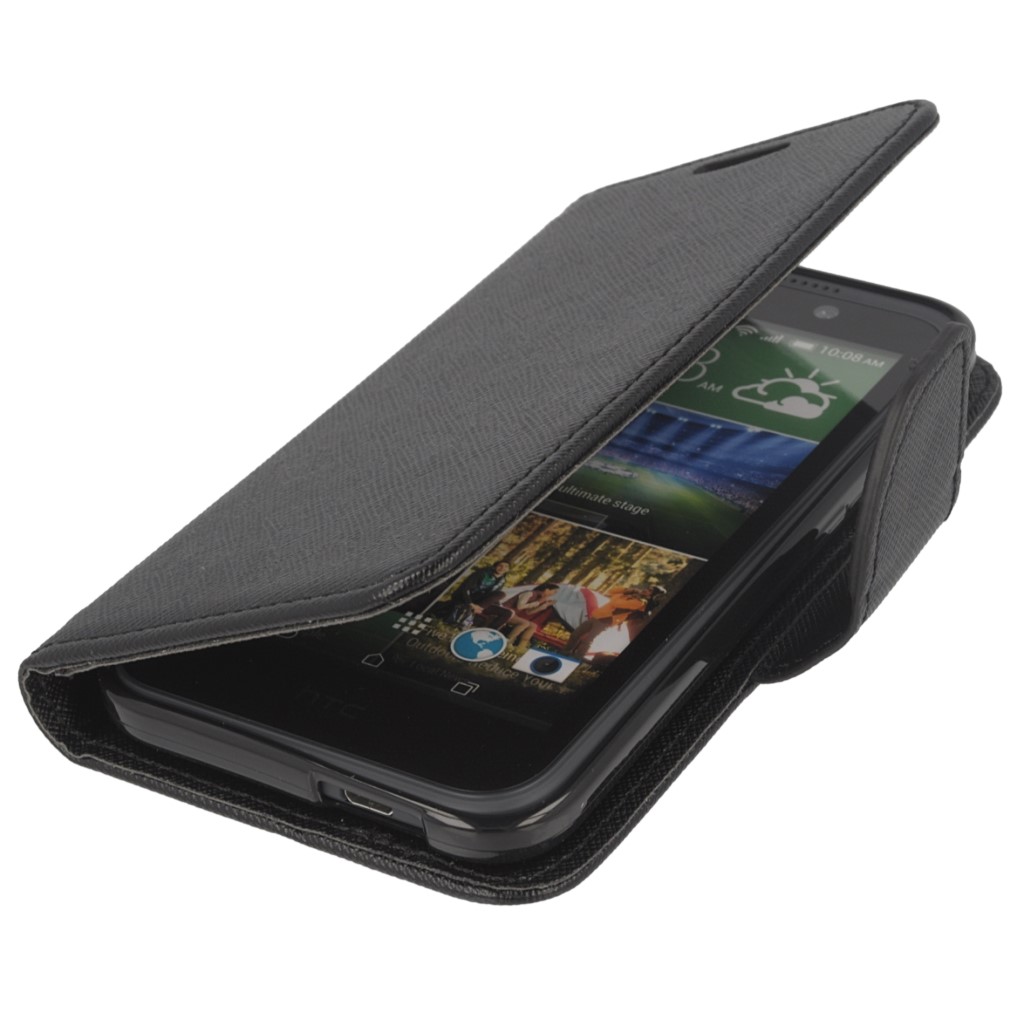 Pokrowiec etui z klapk na magnes Fancy Case czarne HTC Desire 320