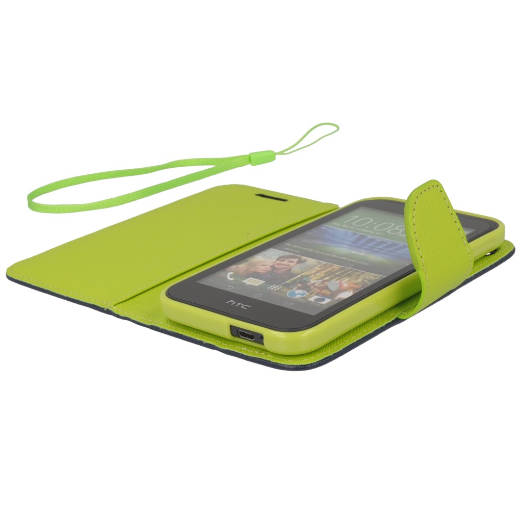 Pokrowiec etui z klapk na magnes Fancy Case granatowo-limonkowe HTC Desire 320 / 8