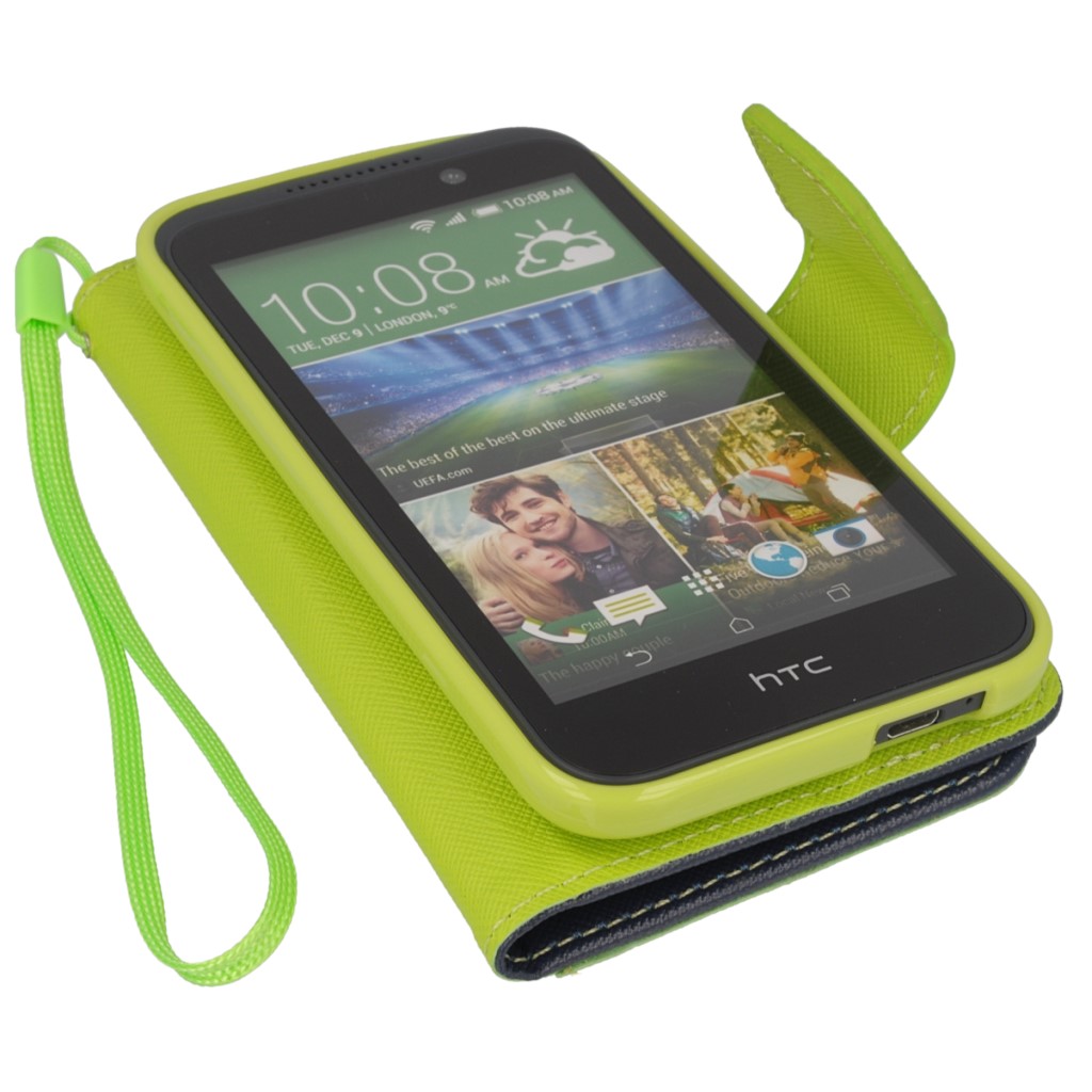 Pokrowiec etui z klapk na magnes Fancy Case granatowo-limonkowe HTC Desire 320 / 12