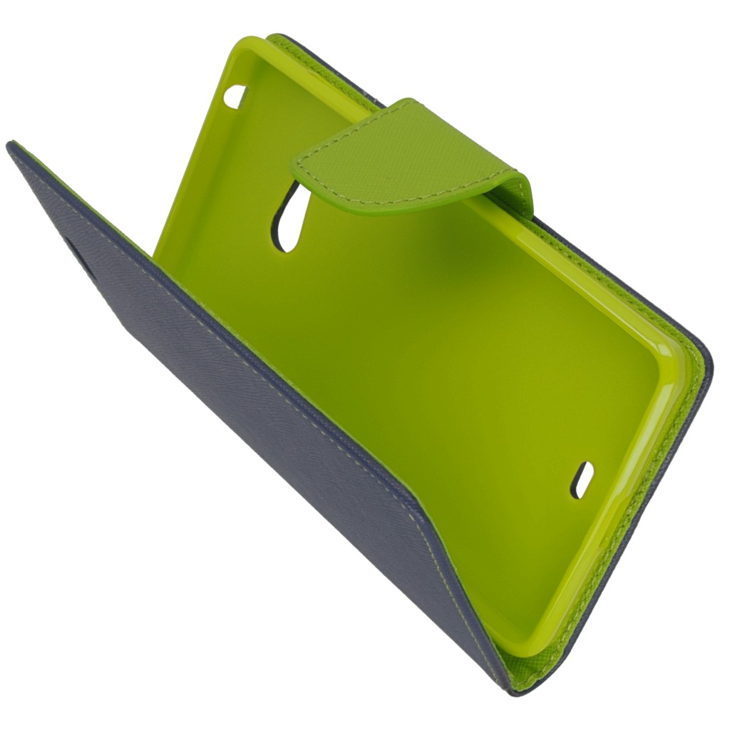 Pokrowiec etui z klapk na magnes Fancy Case granatowo-limonkowe Microsoft Lumia 540 Dual SIM / 8