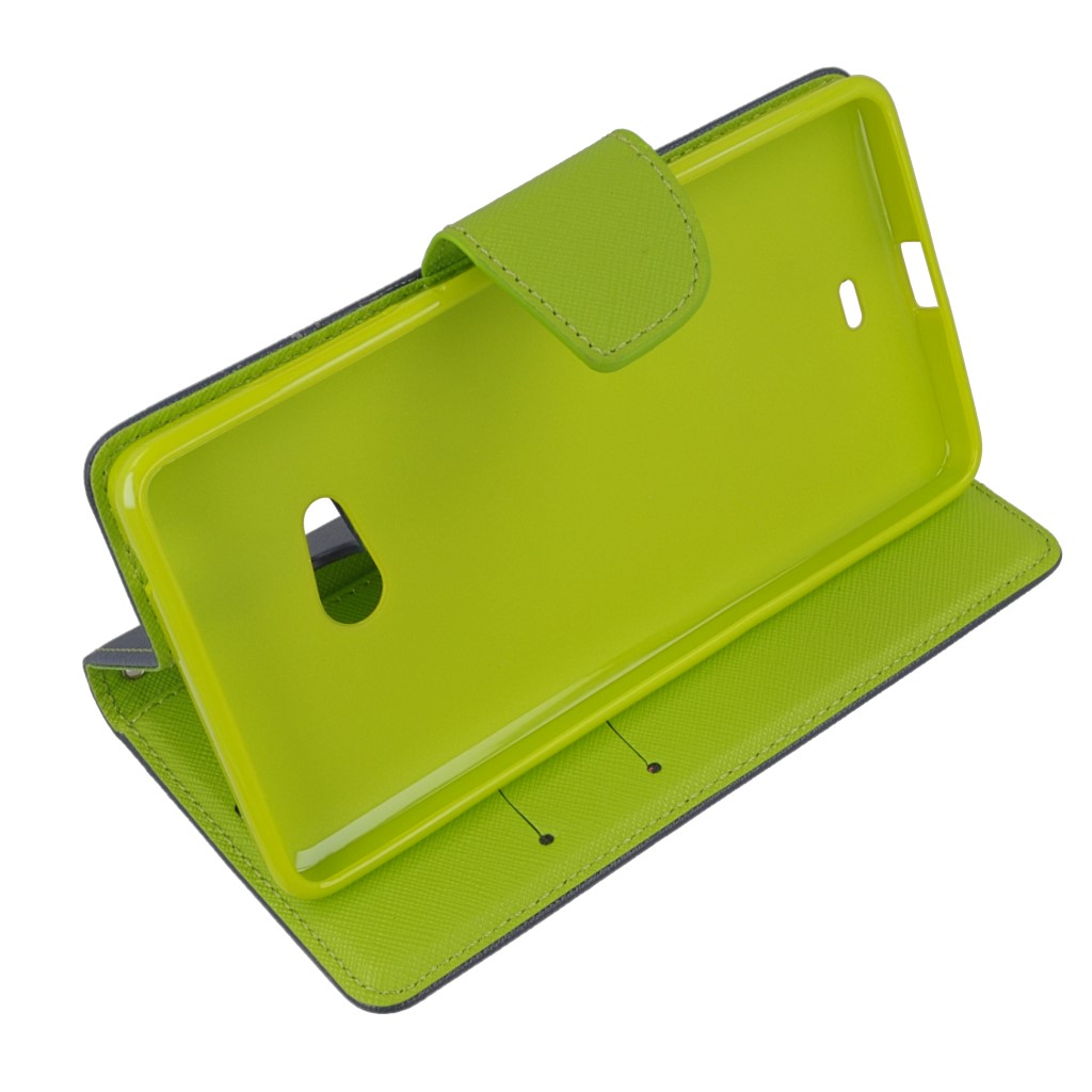 Pokrowiec etui z klapk na magnes Fancy Case granatowo-limonkowe Microsoft Lumia 540 Dual SIM / 5