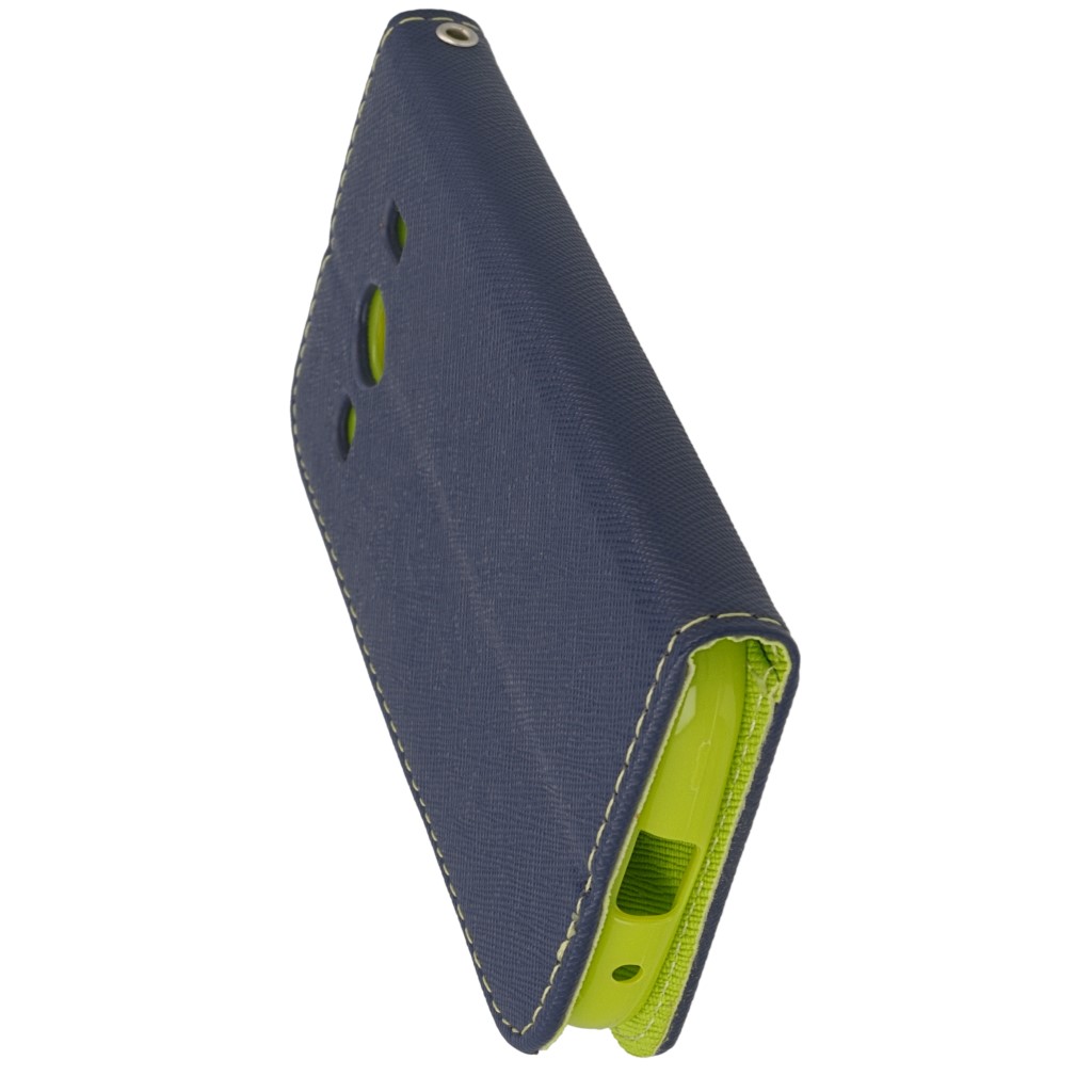 Pokrowiec etui z klapk na magnes Fancy Case granatowo-limonkowe Microsoft Lumia 430 Dual SIM / 8