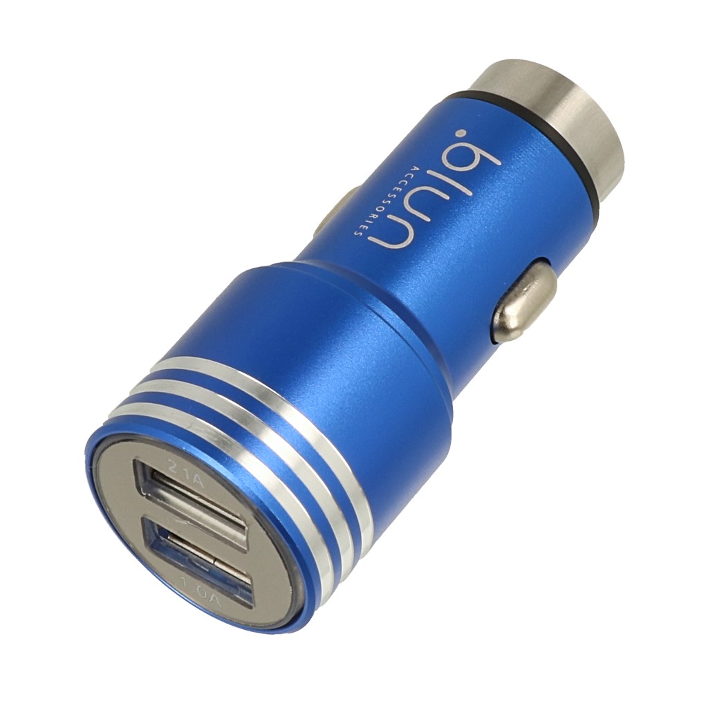 adowarka samochodowa QWE z podwjnym zczem USB 3,1A BLUN nabj niebieska ZTE Blade L6 / 6