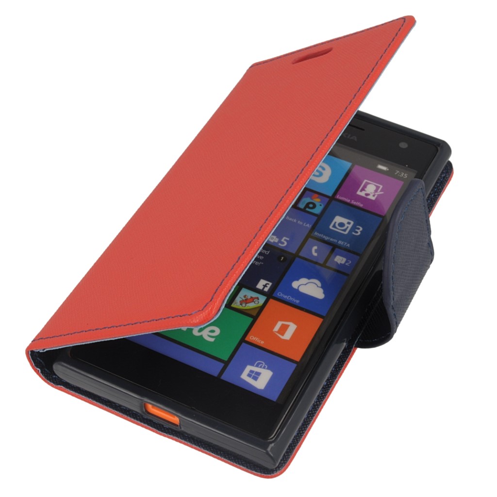 Pokrowiec etui z klapk na magnes Fancy Case czerwono-granatowe NOKIA Lumia 730