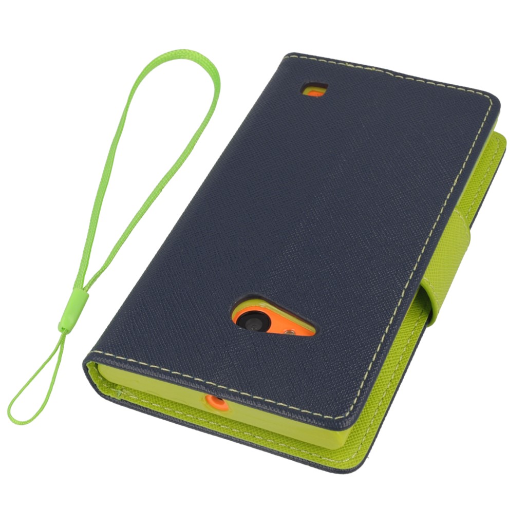 Pokrowiec etui z klapk na magnes Fancy Case granatowo-limonkowe NOKIA Lumia 730 / 5