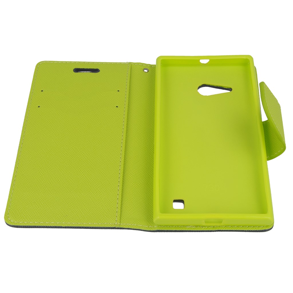 Pokrowiec etui z klapk na magnes Fancy Case granatowo-limonkowe NOKIA Lumia 730 / 12