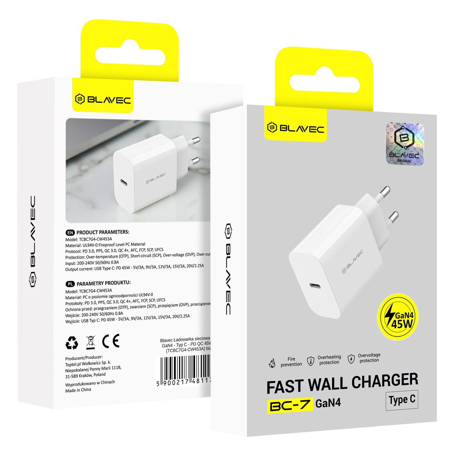 Ładowarka sieciowa Blavec BC-7 GaN4 - Typ C - PD QC 45W 3A kostka biała MOTOROLA One Zoom / 4 Ładowarka sieciowa Blavec BC-7 GaN4 - Typ C - PD QC 45W 3A kostka biała MOTOROLA One Zoom / 4