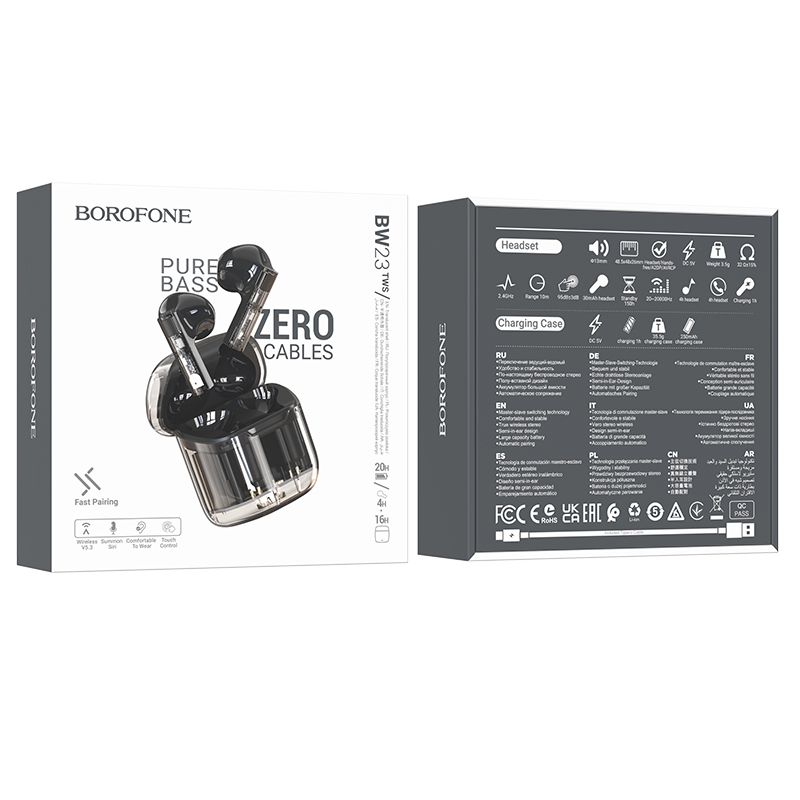 Suchawki Borofone Bluetooth TWS BW23 Crystal Bean Transparent Edition czarne Realme Pad 10.4 / 5