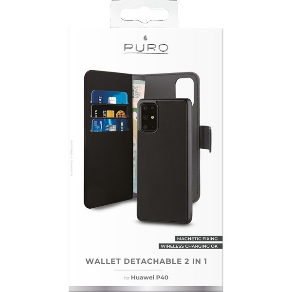 Pokrowiec Puro Wallet Detachable 2w1 czarne HUAWEI P40 / 3