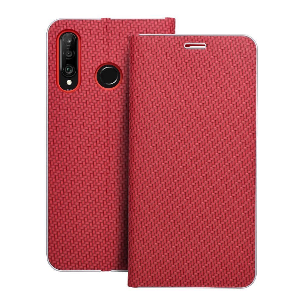 Pokrowiec etui Book Vennus Carbon czerwone HUAWEI P30 Lite